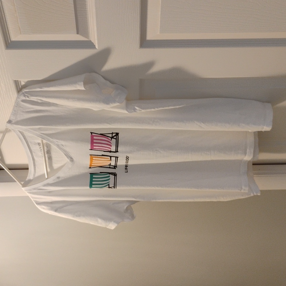 Life Is Good White Tee with Vibrant Chair Design - Picture 2 of 3